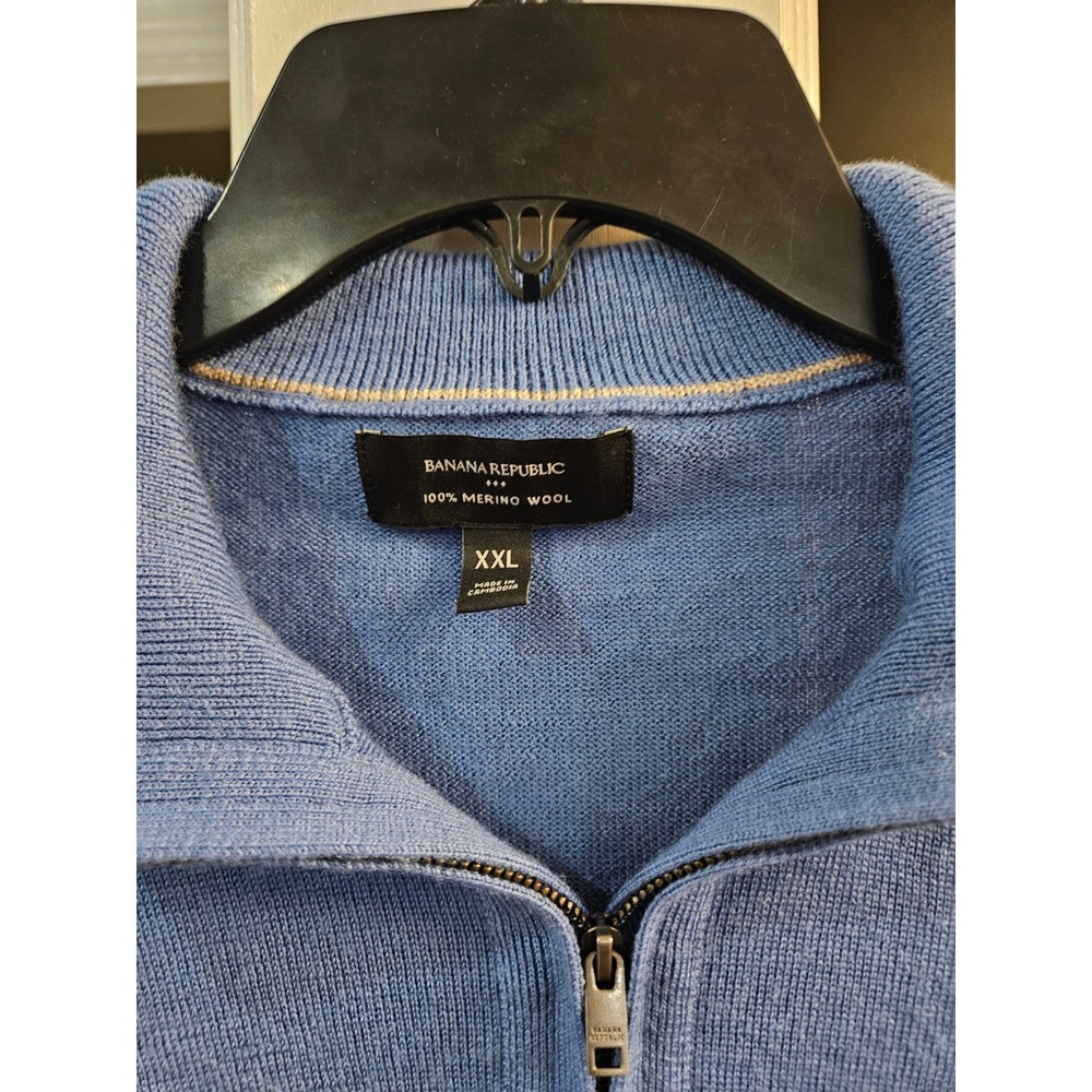 Banana Republic Mens Blue 100 Merino Wool 14 Zip Sweater Size XXL